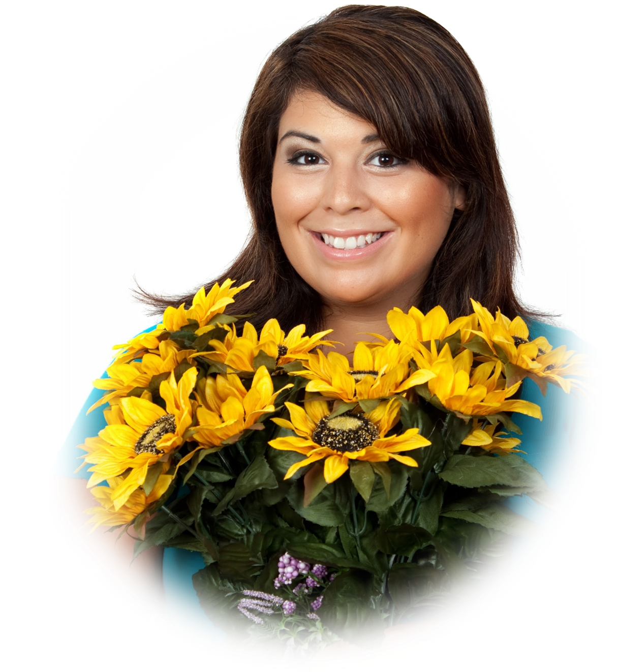 Hispanic woman with sunflowers